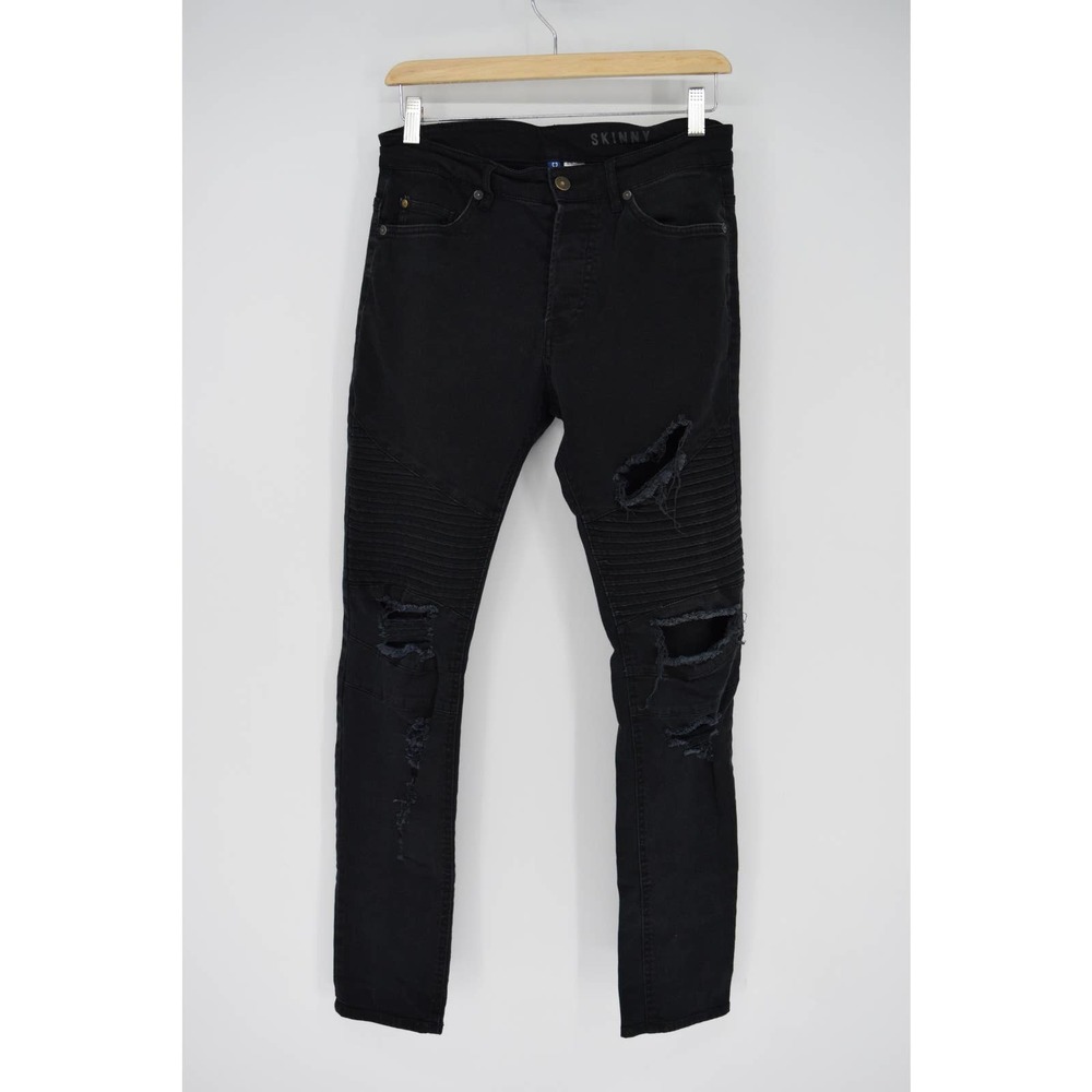 DIVIDED distressed ribbed moto skinny button fly denim jeans black sz 29 women's